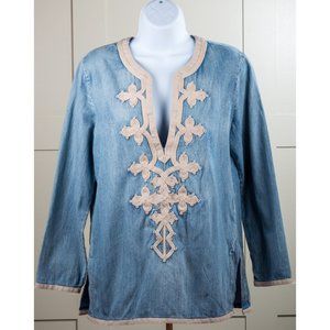 J. Crew Blue Soft Chambray Brocad Tunic A8431